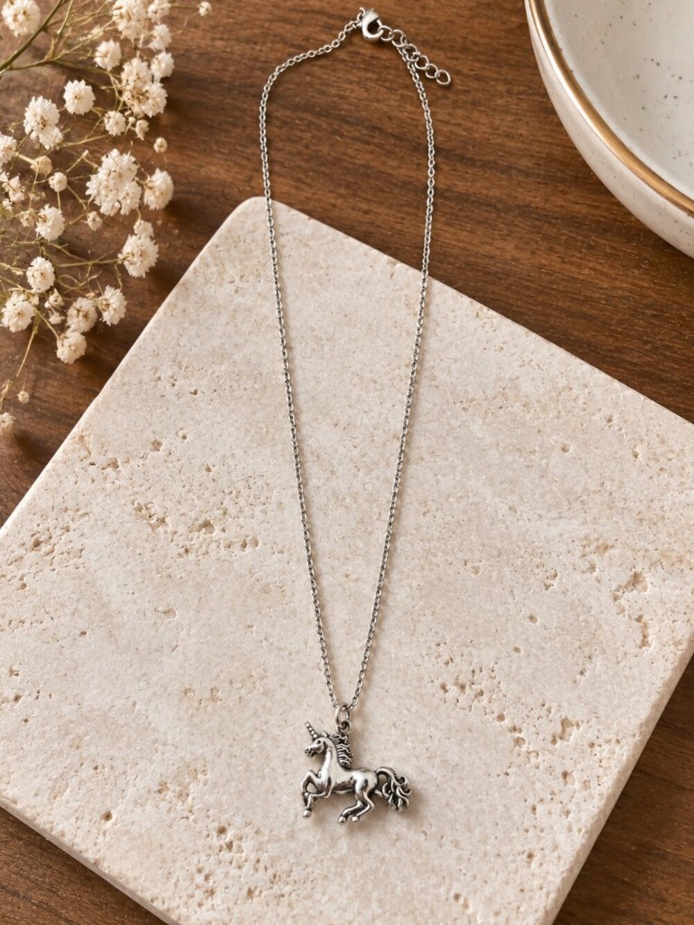 Whimsigoth Silver Unicorn Pendant Necklace Fairycore